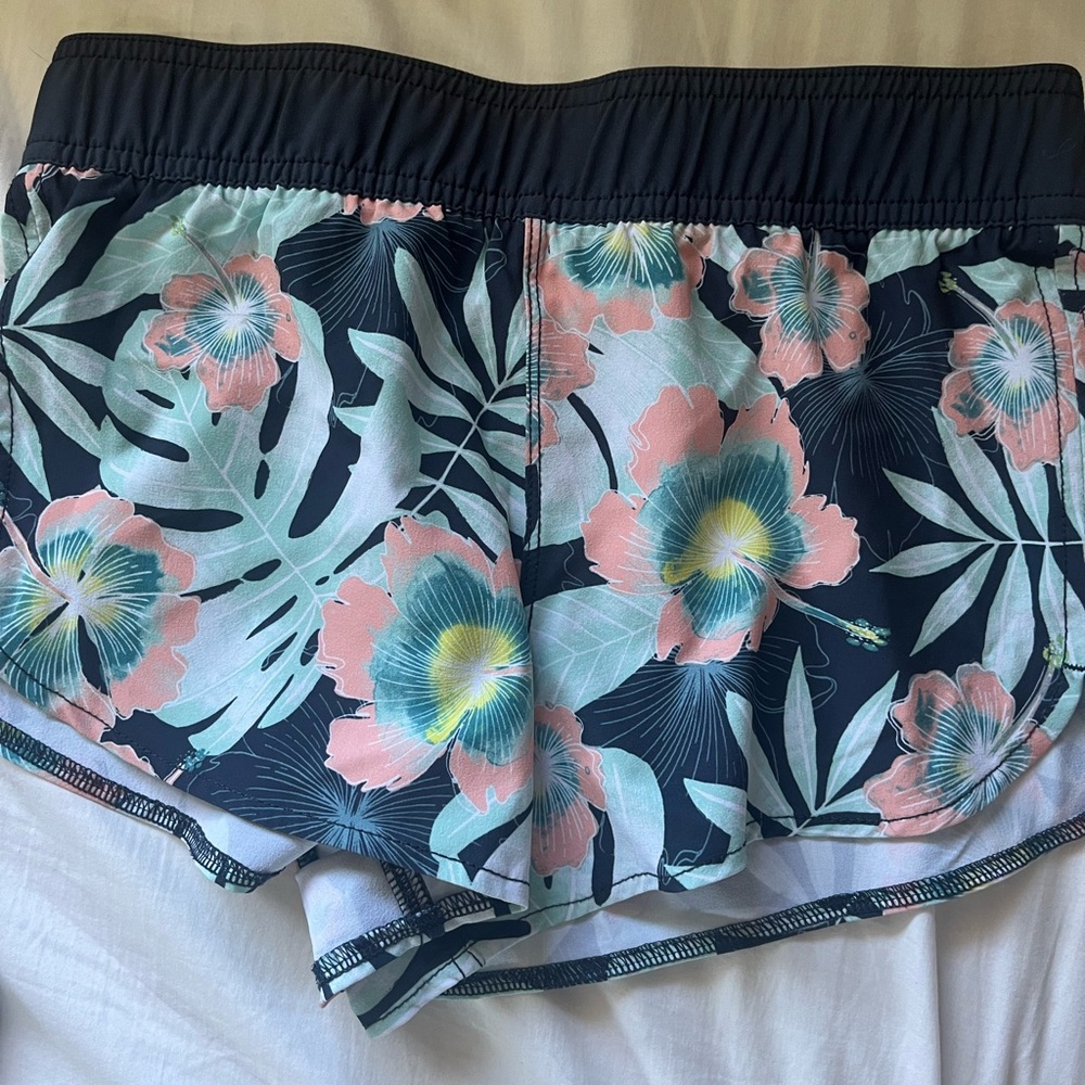 Roxy Black and Pink Athletic Shorts with Floral Design